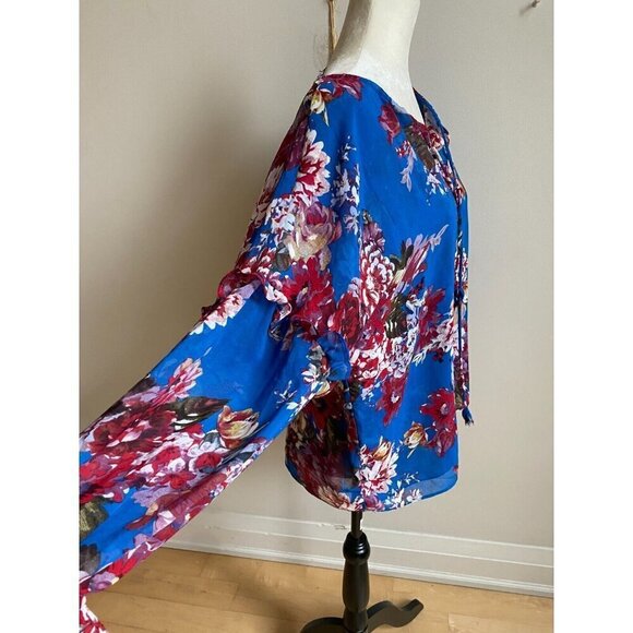 Elie Tahari blouse New womens size Medium long sleeve blue floral - Picture 3 of 6